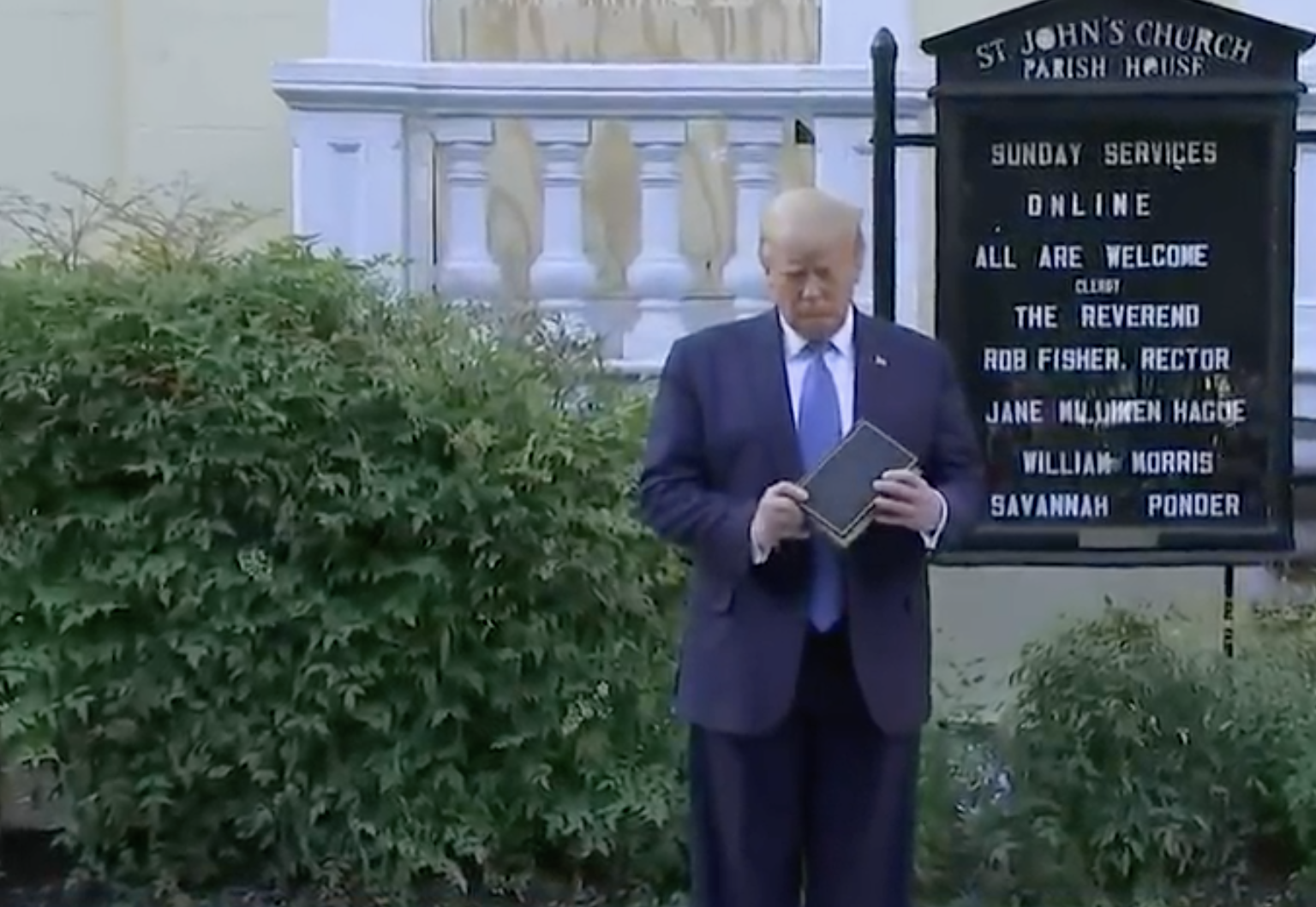 Bible-Trump Trump Fumbles with Bible after Firing Smoke Bombs at Protestors