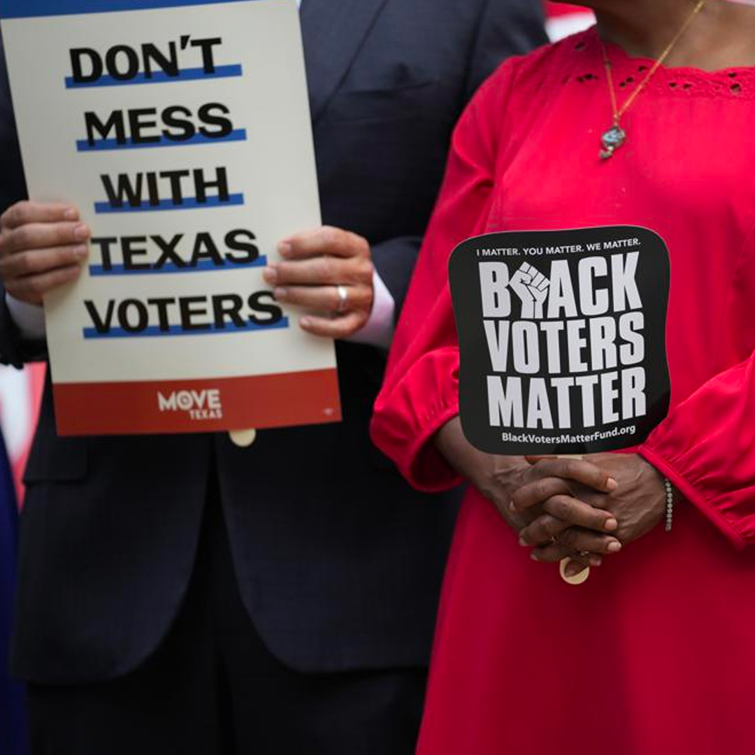 texas-vote Democratic caucus members of the Texas House join a rally on the steps of the Texas Capitol to support voting rights, Thursday, July 8, 2021, in Austin, Texas. (Credit: Eric Gay)